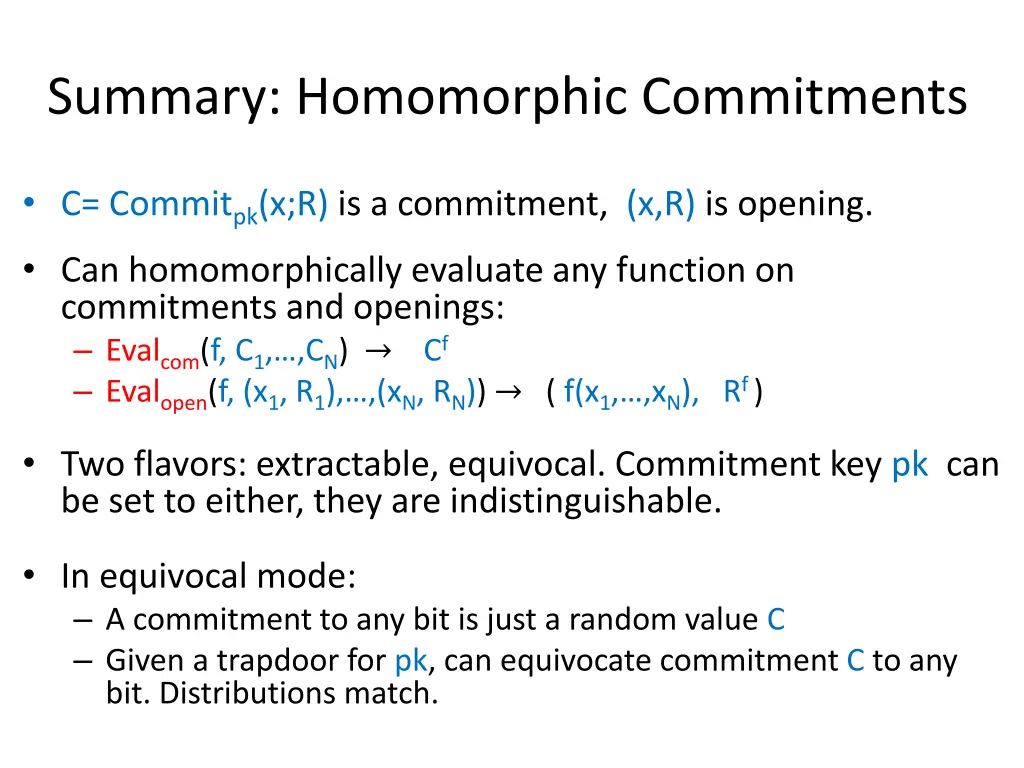 summary homomorphic commitments