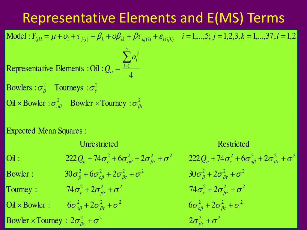 representative elements and e ms terms model