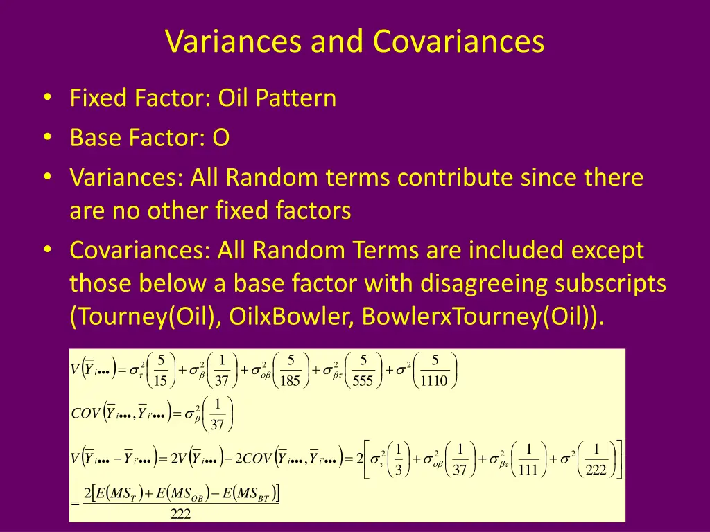 variances and covariances