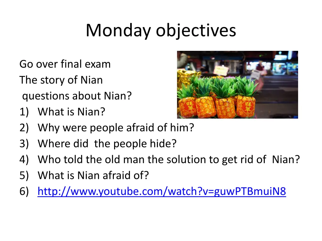 monday objectives