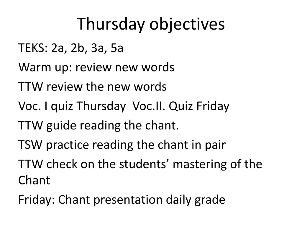 thursday objectives