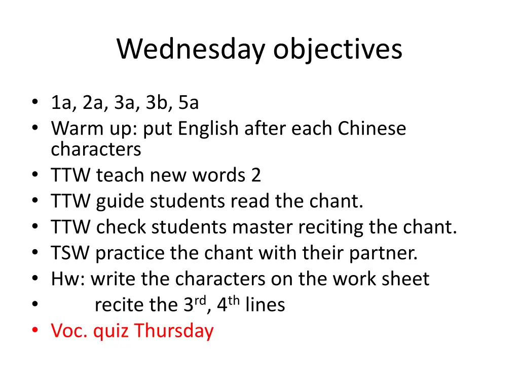 wednesday objectives