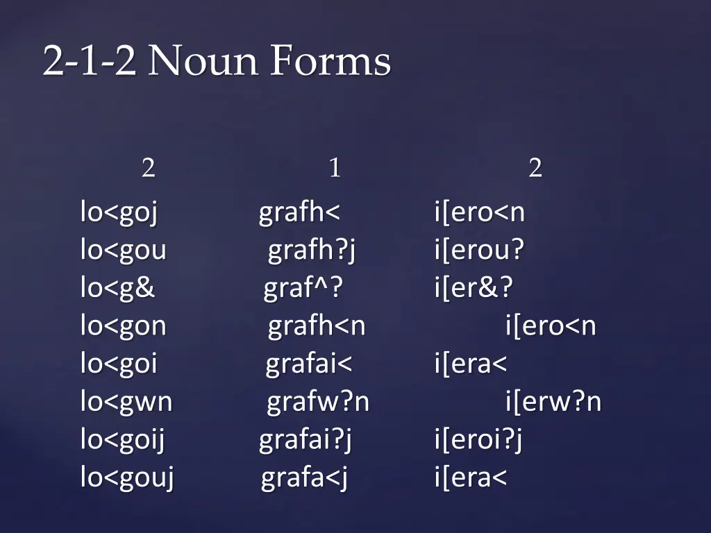 2 1 2 noun forms