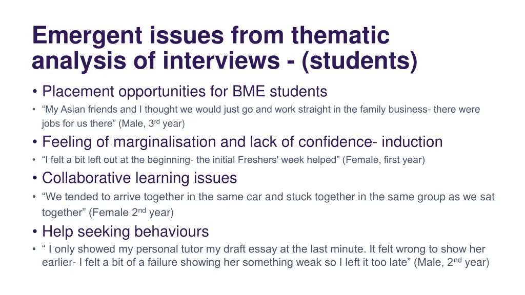 emergent issues from thematic analysis 1