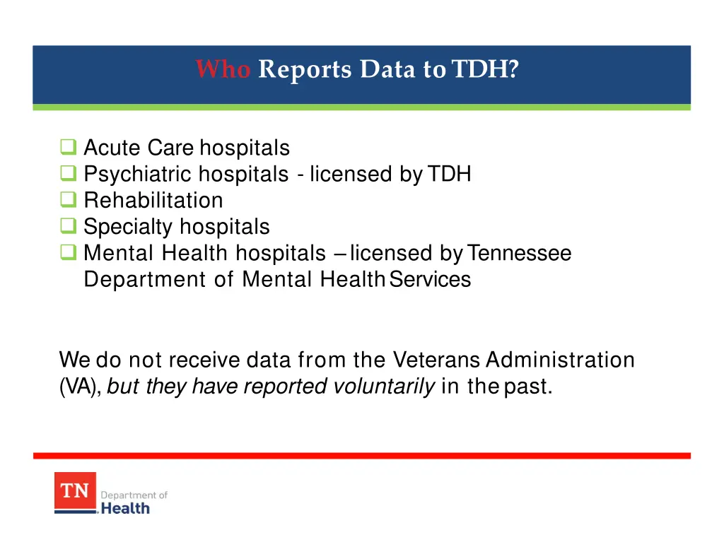 who reports data totdh