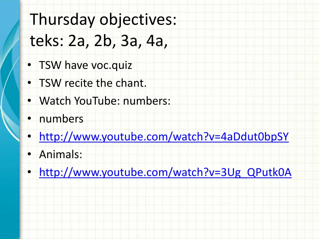 thursday objectives teks 2a 2b 3a 4a