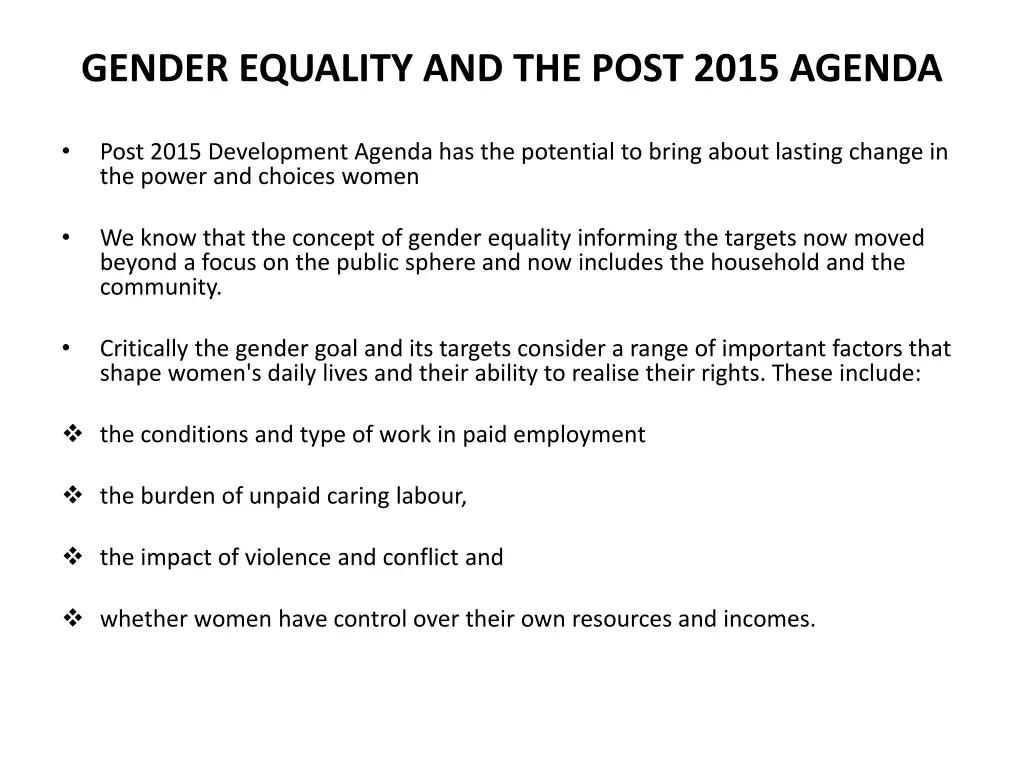 gender equality and the post 2015 agenda