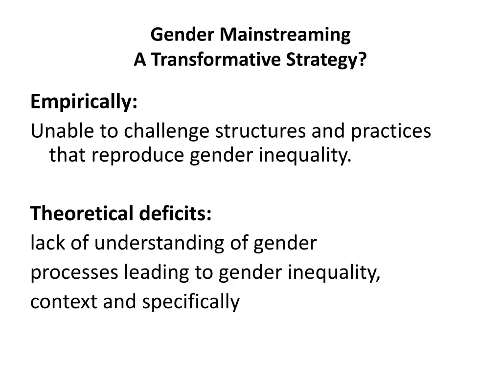 gender mainstreaming a transformative strategy