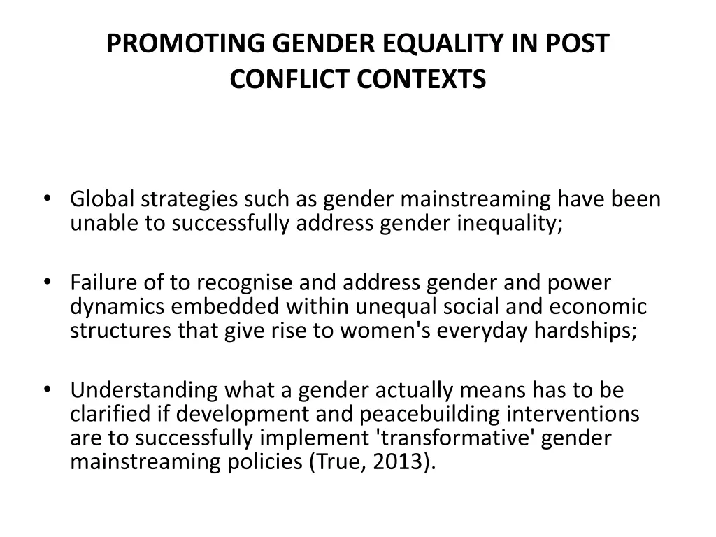 promoting gender equality in post conflict