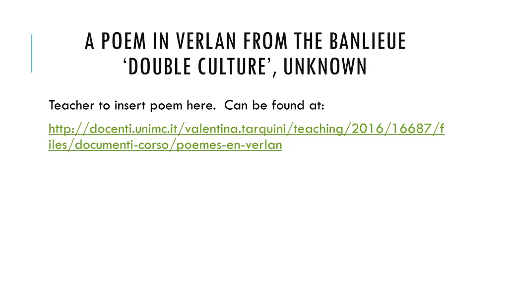 a poem in verlan from the banlieue double culture