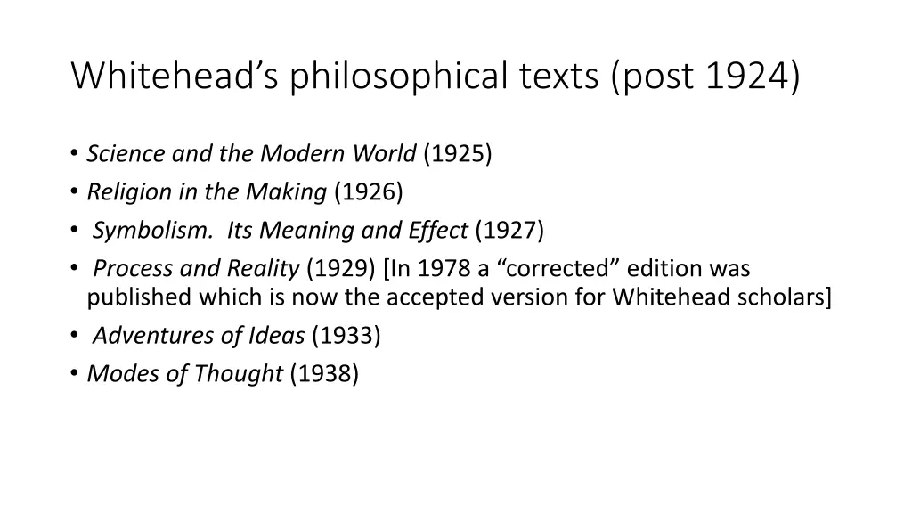 whitehead s philosophical texts post 1924