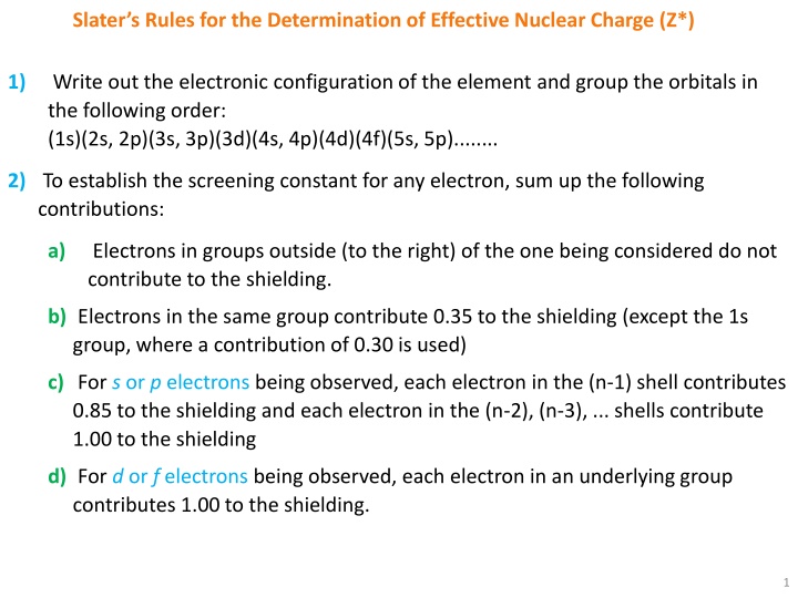 slater s rules for the determination of effective