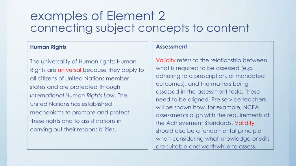 examples of element 2 connecting subject concepts