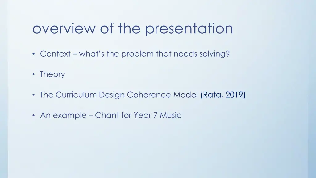 overview of the presentation