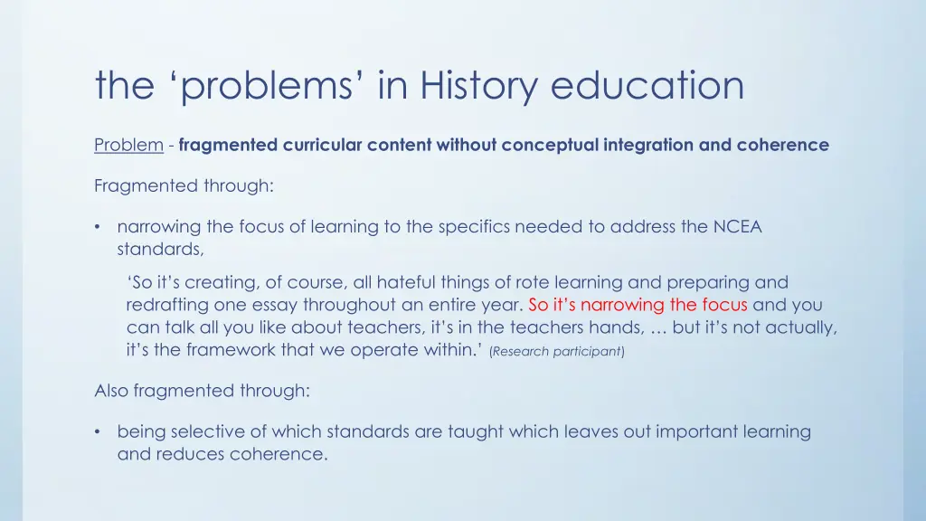 the problems in history education