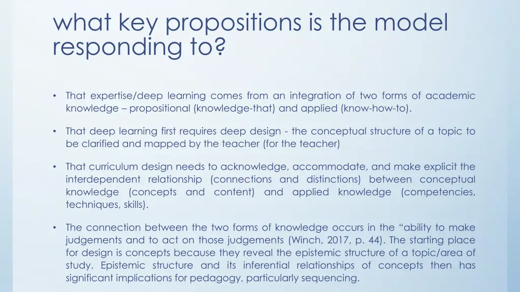 what key propositions is the model responding to