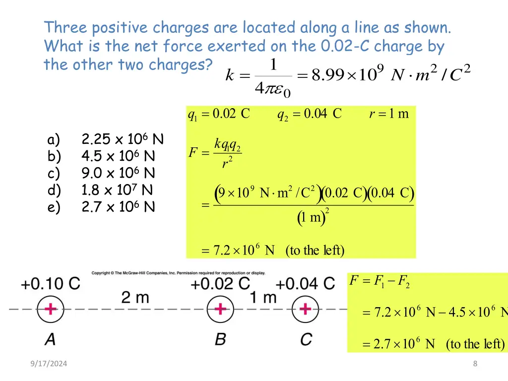 three positive charges are located along a line