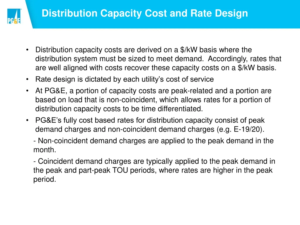 distribution capacity cost and rate design