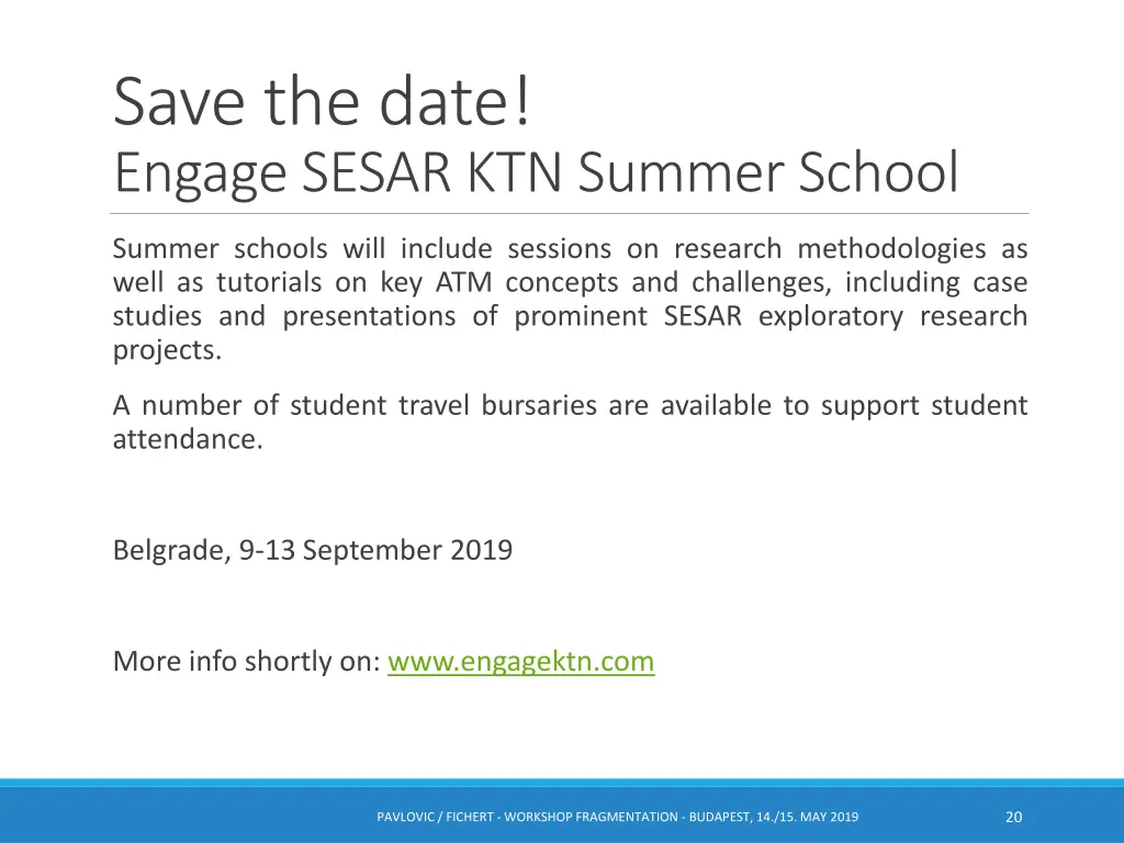 save the date engage sesar ktn summer school