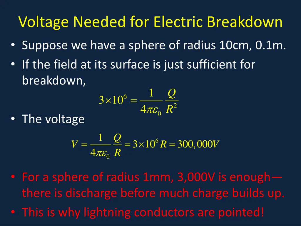 voltage needed for electric breakdown suppose