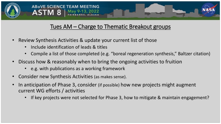 tues am tues am charge to thematic breakout