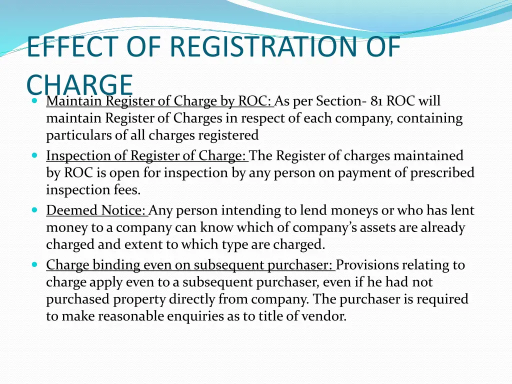 effect of registration of charge maintain