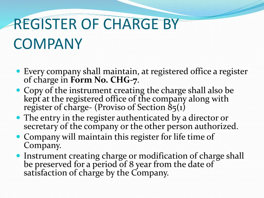 register of charge by company