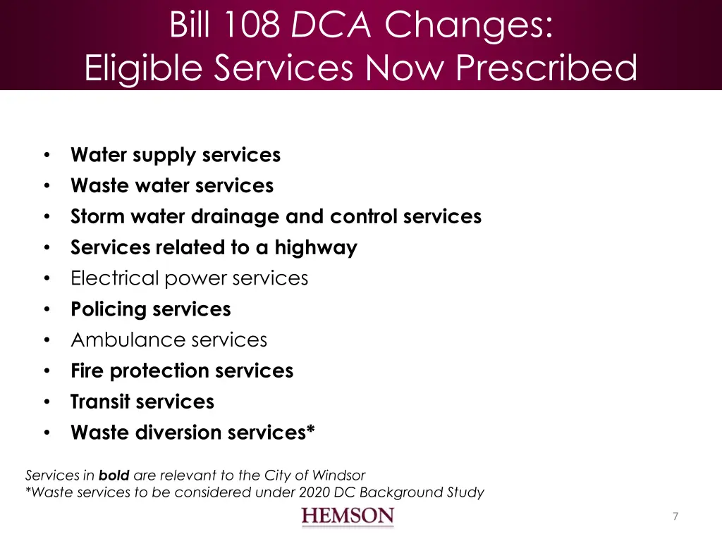 bill 108 dca changes eligible services