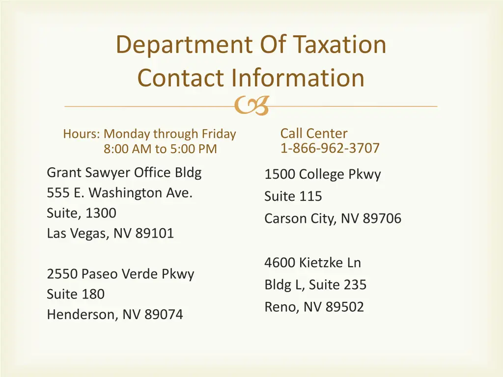 department of taxation contact information