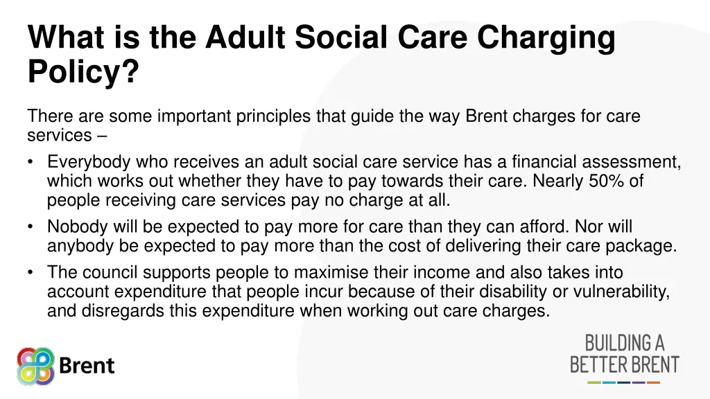 what is the adult social care charging policy 1