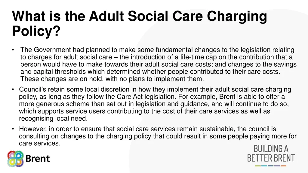 what is the adult social care charging policy 2