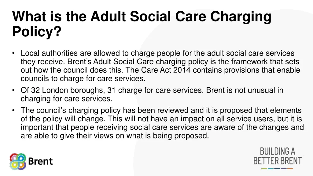 what is the adult social care charging policy