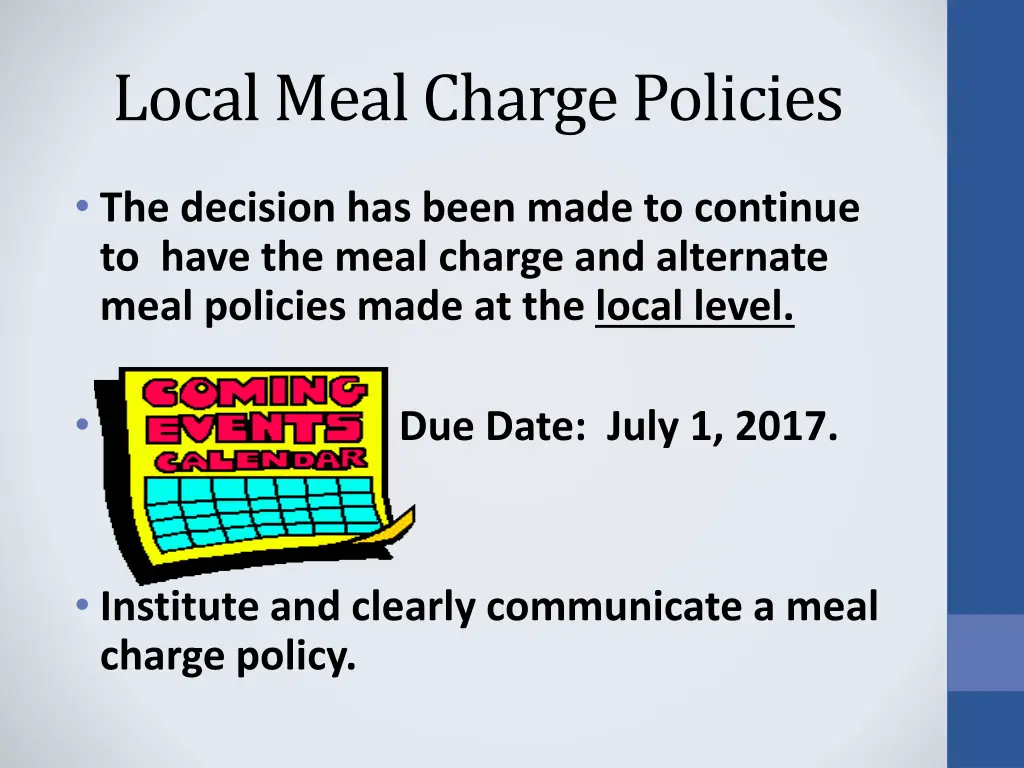 local meal charge policies