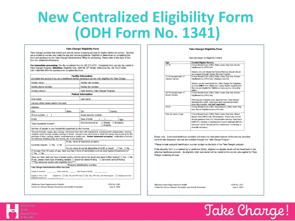 new centralized eligibility form odh form no 1341