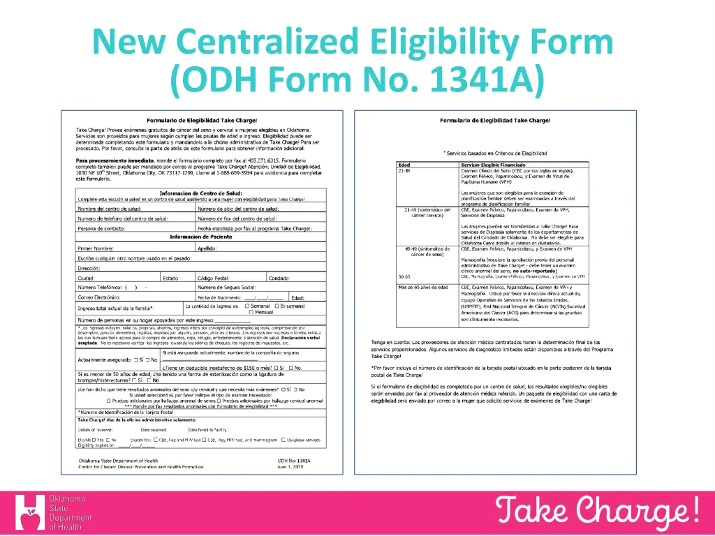 new centralized eligibility form odh form no 1341a