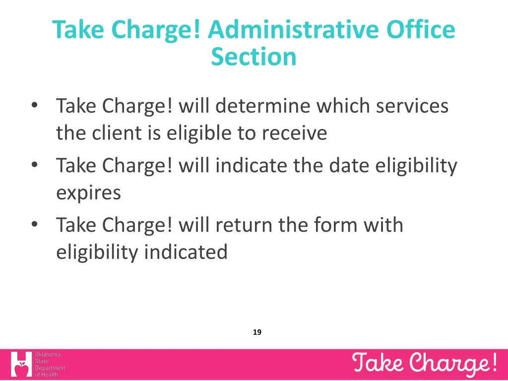 take charge administrative office section 1