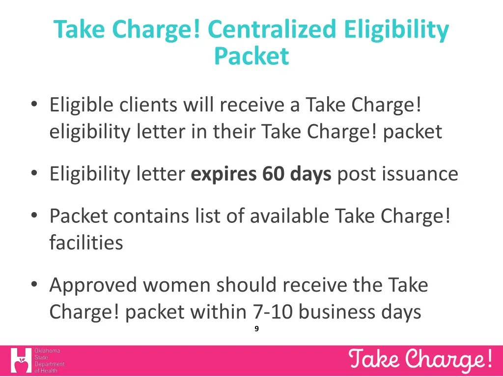 take charge centralized eligibility packet