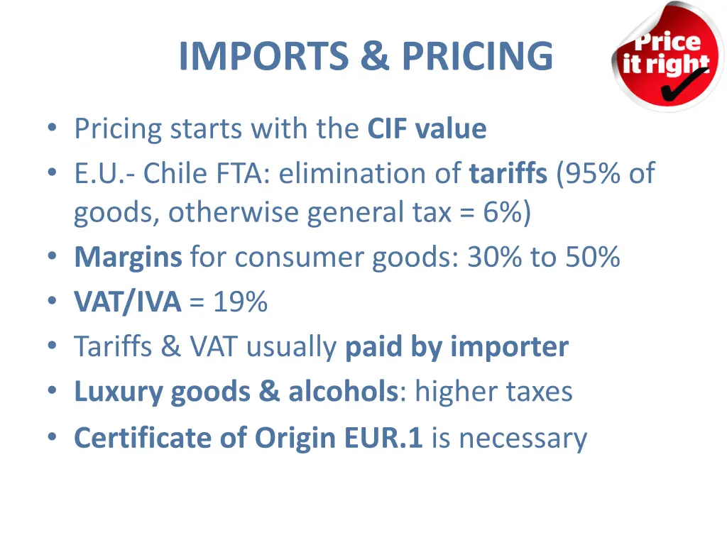 imports pricing