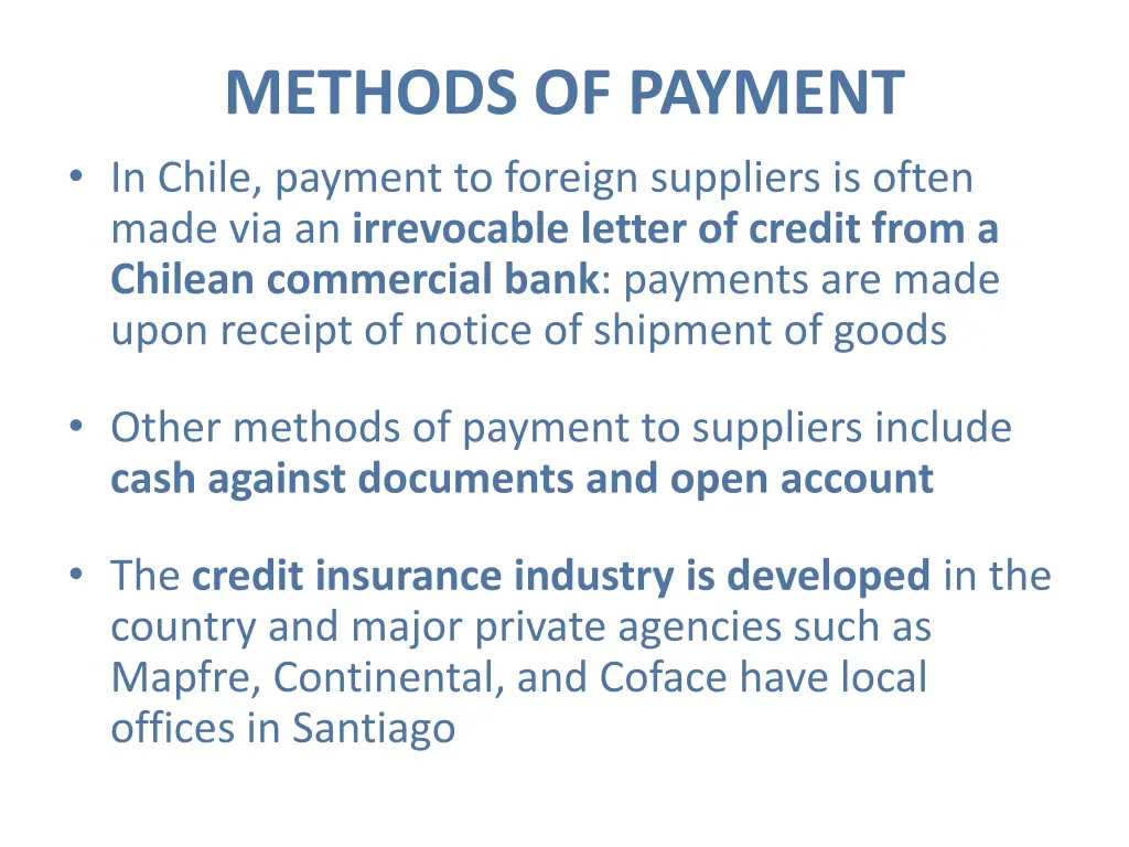 methods of payment in chile payment to foreign