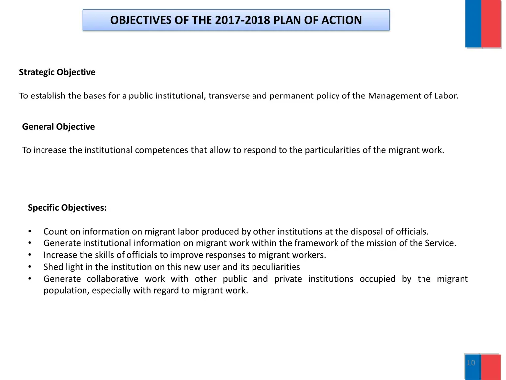 objectives of the 2017 2018 plan of action