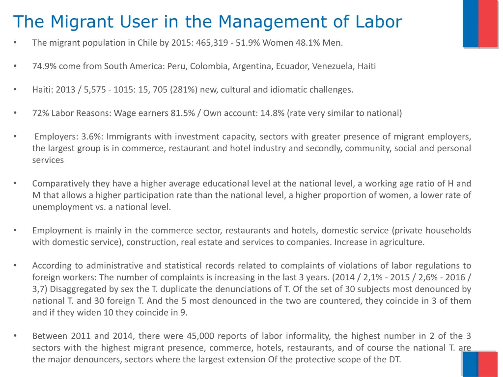 the migrant user in the management of labor