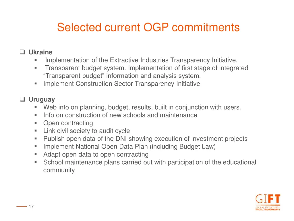 selected current ogp commitments 1