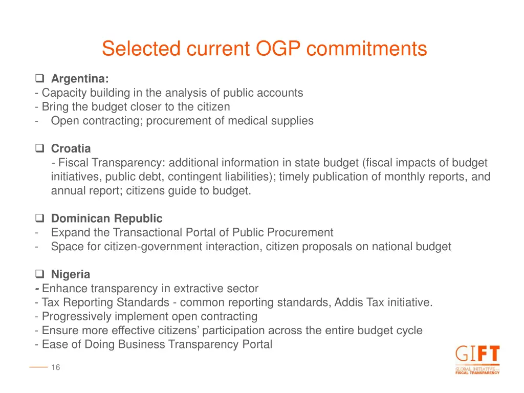 selected current ogp commitments