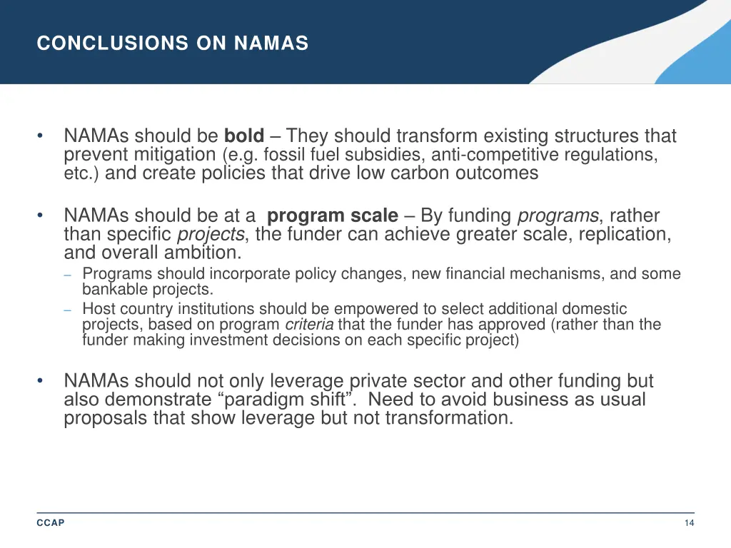 conclusions on namas