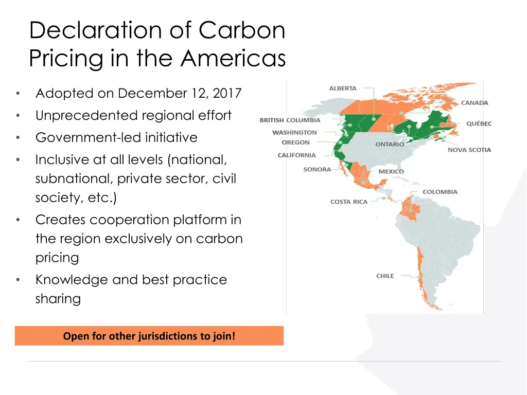 declaration of carbon pricing in the americas