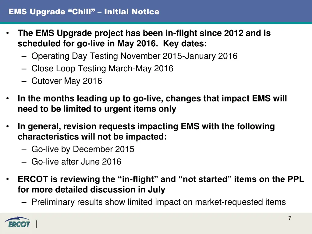 ems upgrade chill initial notice