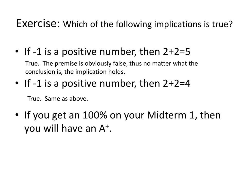 exercise which of the following implications 3