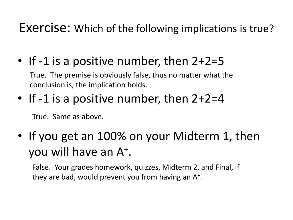 exercise which of the following implications 4