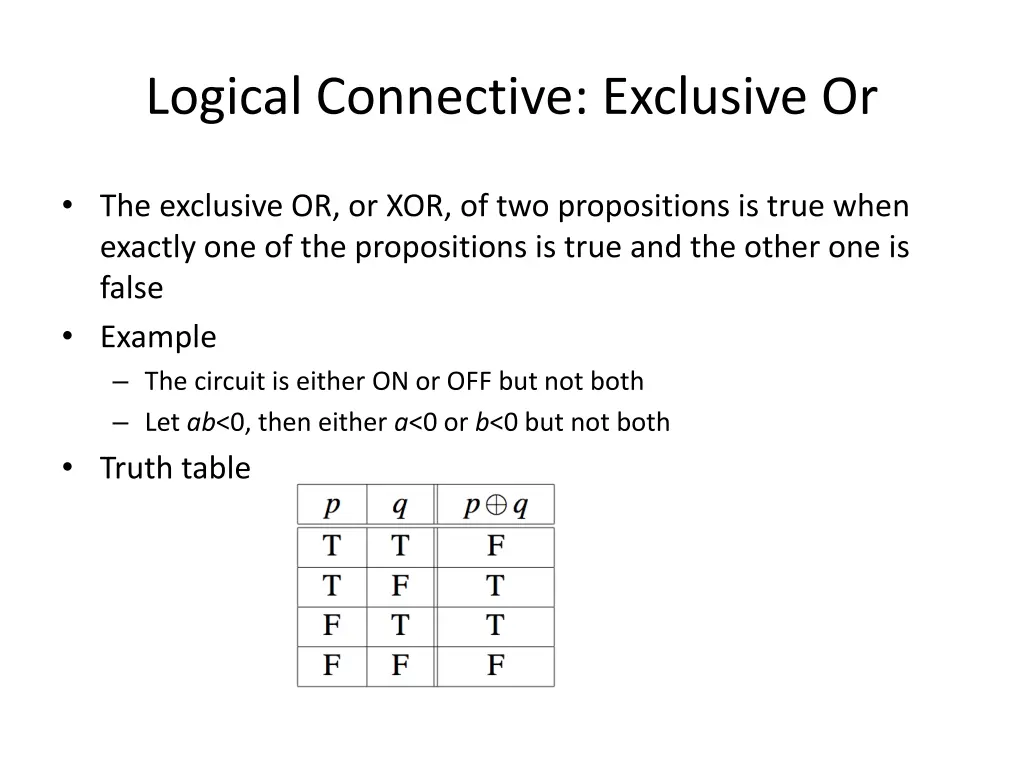 logical connective exclusive or