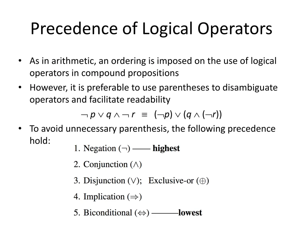 precedence of logical operators